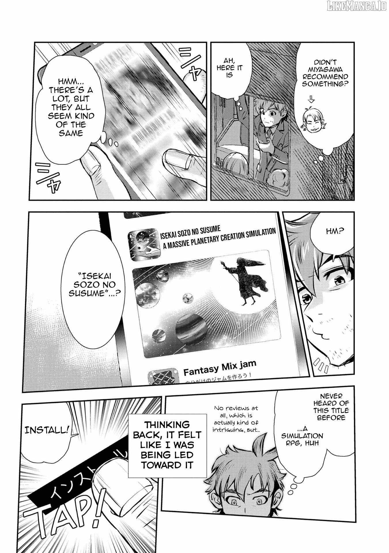 Isekai Souzou no Susume: Smartphone App de Wakusei wo Tsukutte Shimatta Ore wa Kami to Nari Sekai wo Meguru Chapter 1 - Page 10