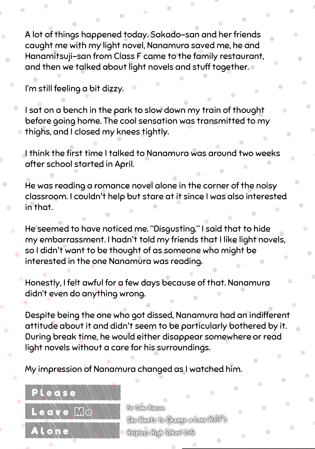 Please Leave Me Alone (For Some Reason, She Wants to Change a Lone Wolf’s Helpless High School Life.) Chapter 11.5 - Page 13