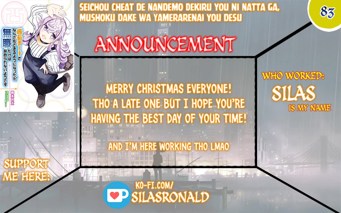 Seichou Cheat de Nandemo Dekiru you ni Natta ga, Mushoku dake wa Yamerarenai you desu Chapter 83 - Page 1