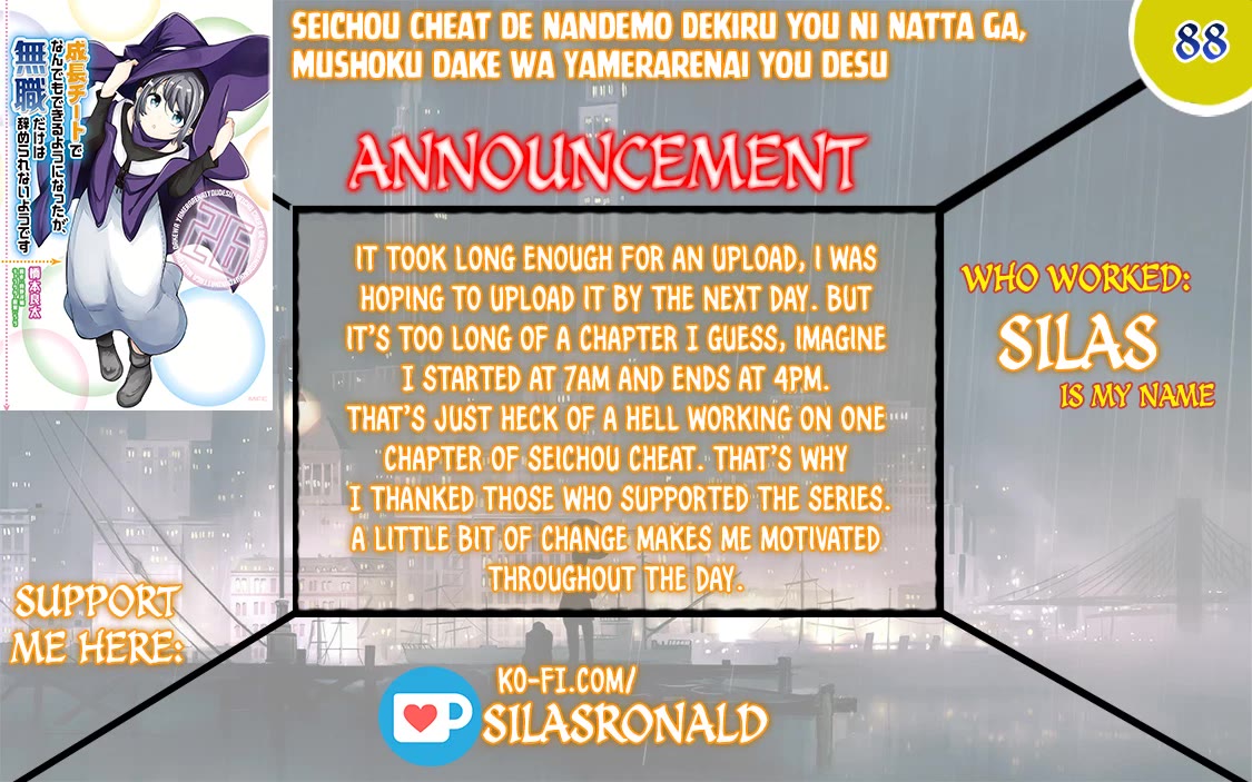 Seichou Cheat de Nandemo Dekiru you ni Natta ga, Mushoku dake wa Yamerarenai you desu Chapter 88 - Page 1