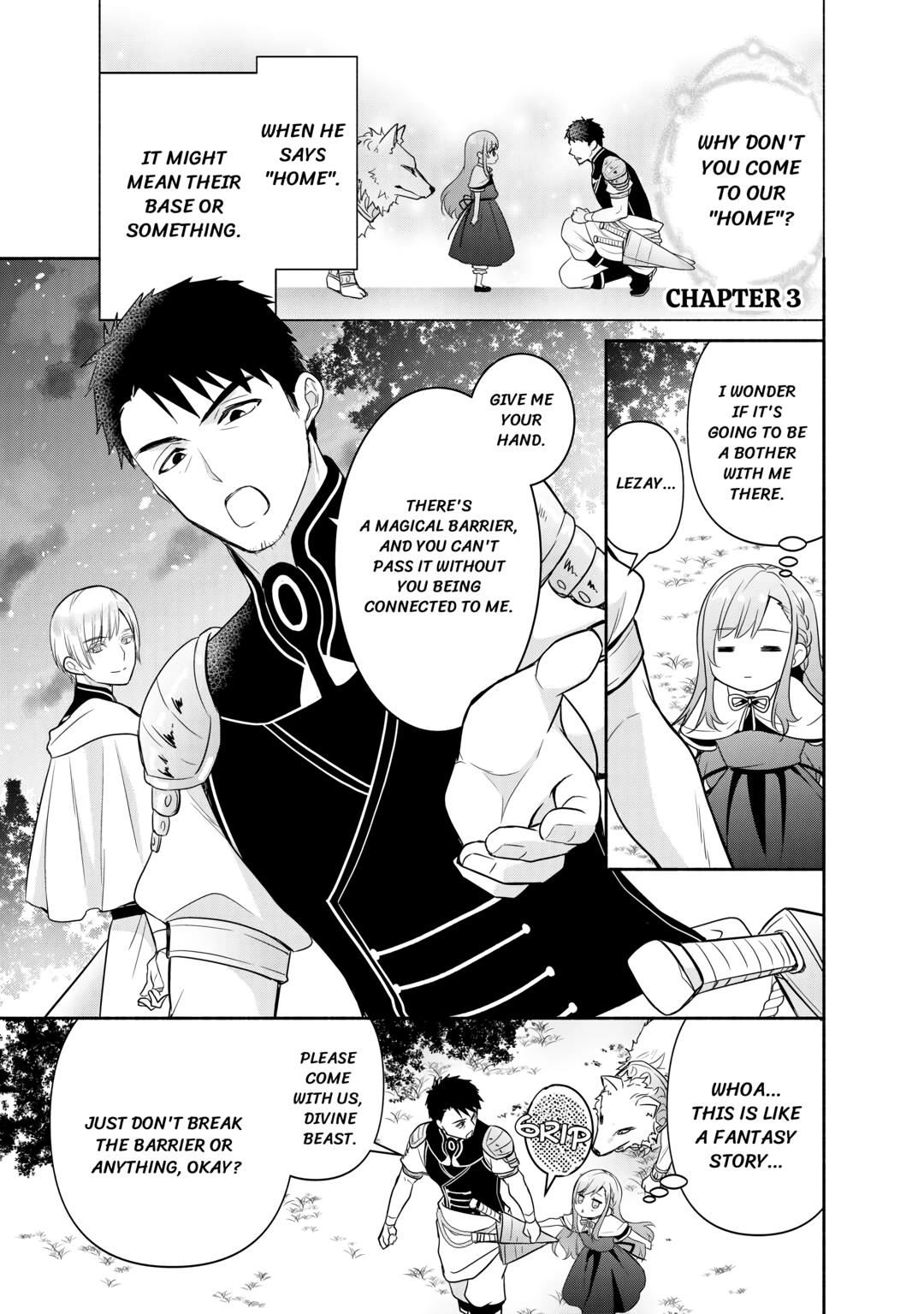 Tensei Youjo. Kamikemono to Ouji to, Saikyou no Ojisan Youhei-dan no Naka de Ikiru Chapter 3 - Page 1